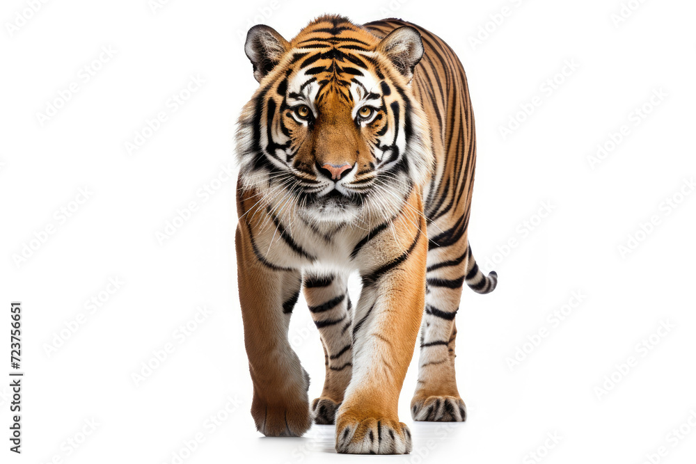 Brown black striped Tiger isolated white background