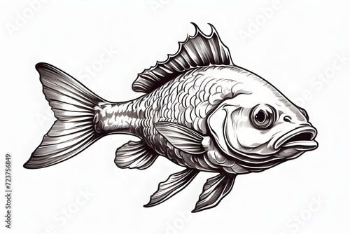 Close-up black white fish illustration on white background photo