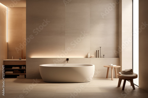 Buff color minimal design luxury decorated bathroom interior