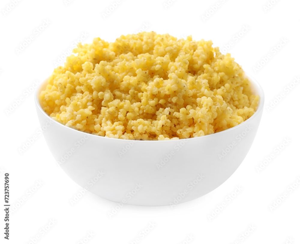 Tasty millet porridge in bowl isolated on white Tasty millet porridge in bowl isolated on white