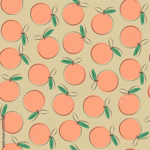 Seamless pattern with oranges in flat style. Fruit flat minimal illustration composition. Vector illustration in simple minimalistic design.