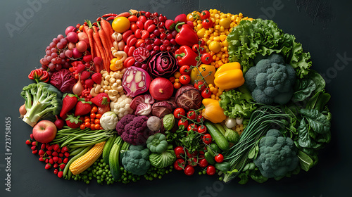 human brain made of variety of colorful vegetables  concept of vegetarian  isolated background