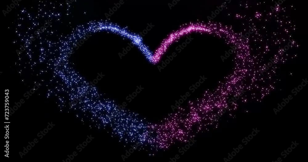 Blue and pink particles glitter glow heart effect material background (black background) . Loop material, overlays and frames. Blue and pink particles glitter glow heart effect material background (black background) . Loop material, overlays and frames.