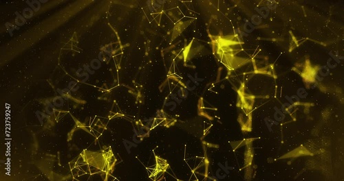 Abstract Gold Plexus Particles. Golden Digital Particles Background.