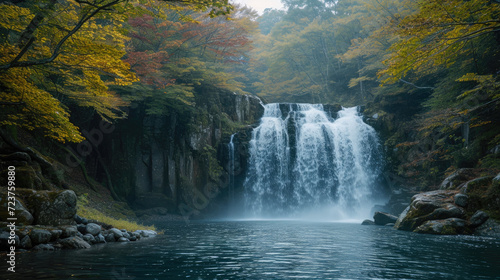 Serene Waterfall Amidst Lush Greenery