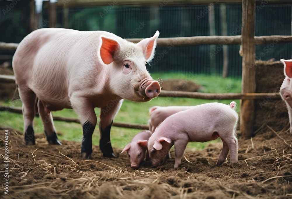 four little pigs standing near each other on a dirt patch four little pigs standing near each other on a dirt patch