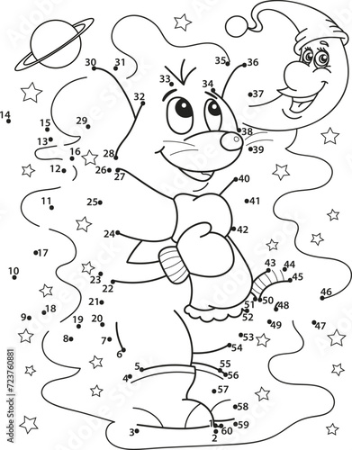 Connect the dots. Mouse. Coloring page outline of the cartoon numbers game. Colorful vector illustration of educational dot to dot game for preschool children, winters coloring book for kids.