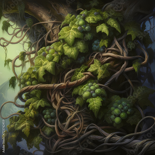 Photo a painting of vines and vines that are growing on a tree. photo