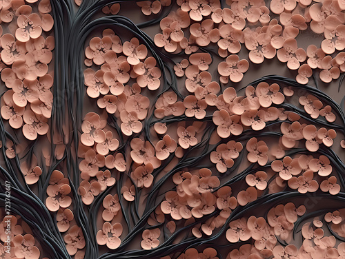 Photo seamless botanical pattern with beautiful tree digital paper wallpaper background design
