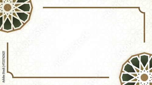 Simple Islamic White Blank Horizontal Video Background Decorated With Geometric Traditional Rosette Shape And Straight Line Frame Border Looping Animation photo