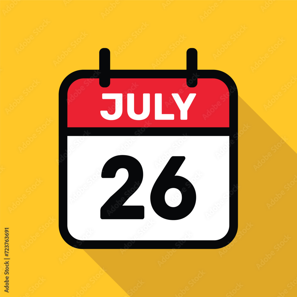 Calendar 26 July Vector illustration background design. Calendar 26 July Vector illustration background design.