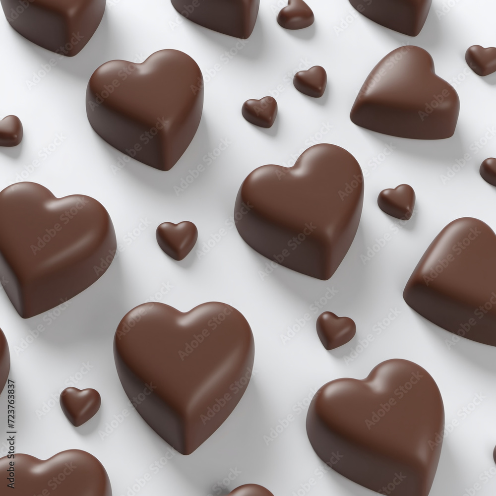 Fototapeta premium Chocolate Heart. Realistic dark chocolate candy. Concept of Love, Happy Valentine's Day, Gift, Holiday Decoration, Dessert, Yummy. Icon isolated on white grey.