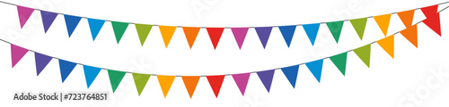 Carnival garland, Bunting flags banner, birthday party decoration isolated on transparent background. Vector illustration. photo