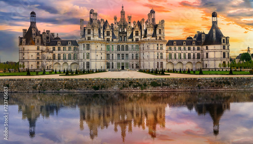 France. Loire valley most beautiful medieval castles - Chambord - greatest masterpiece of Renaissance architecture.