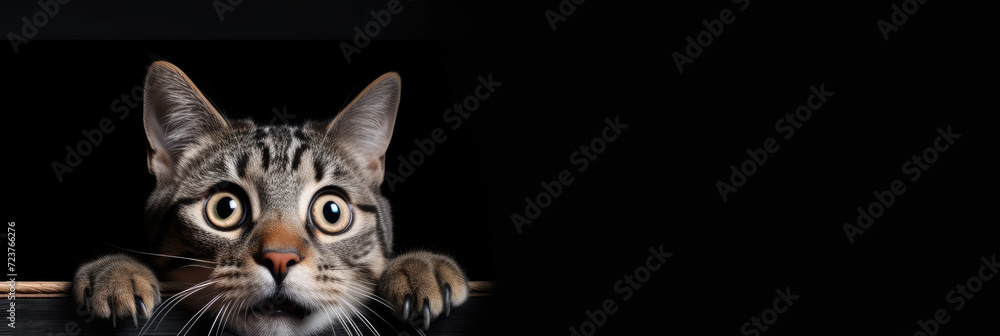Fototapeta premium Confused cat with black blank text space