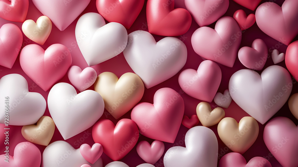 Pink and white aesthetic heart figures. Pastel colours. Romantic love background. Valentine's Day concept. Generative AI Pink and white aesthetic heart figures. Pastel colours. Romantic love background. Valentine's Day concept. Generative AI