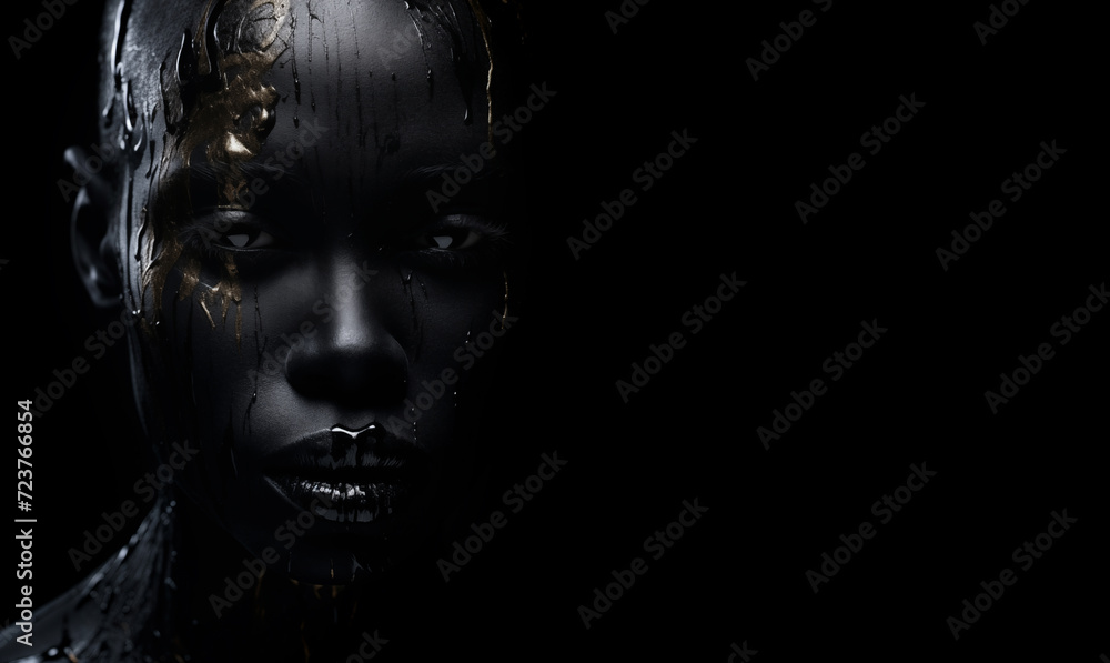 Powerful portrait of a black woman against a black background