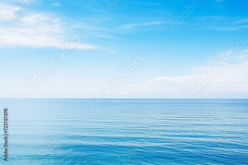 realistics serene seascape is filled with calm waters, clear skies, and a sense of tranquility, portrayed through soothing hues of blue horizon © Andew