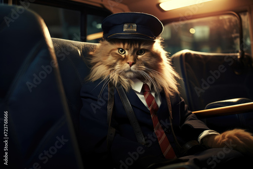 Cute cat in a chauffeur outfit is driving © LFK