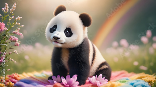 A joyful baby panda