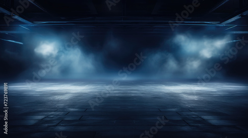 Dark blue color background in empty space, design with smoke around. Generative ai