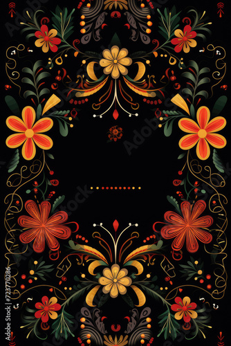 Dark empty text space design with frame from flowers