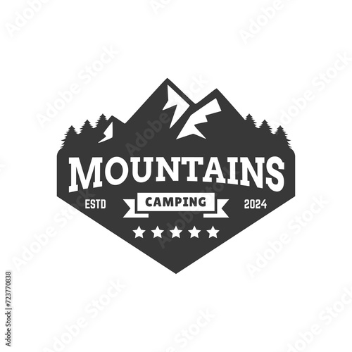 Adventure and outdoor vintage logo template, badge or emblem style. Mountain logo vector design template.