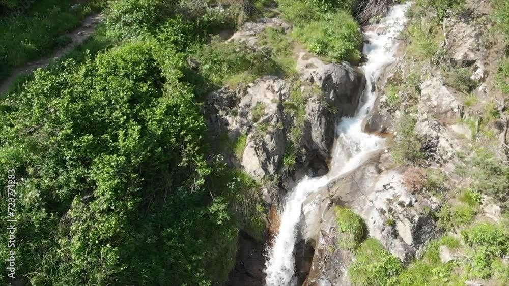 Caucasus, North Ossetia. Digoria gorge. Stream in a mountain forest on a slope. Caucasus, North Ossetia. Digoria gorge. Stream in a mountain forest on a slope.