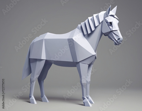 Paper art, horse, vector origami, 3D render geometric