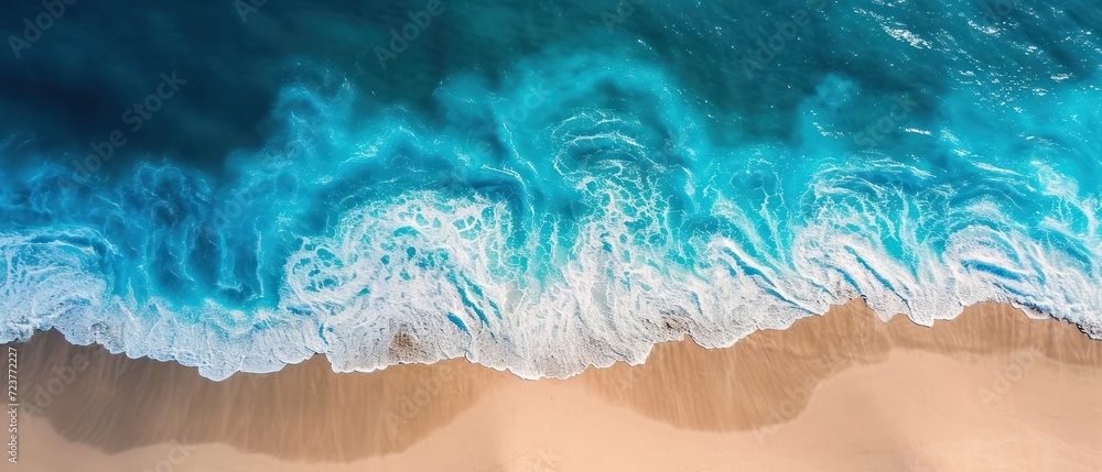 Serene image capturing the beach and ocean, showcasing the tranquil meeting point of land and sea. Serene image capturing the beach and ocean, showcasing the tranquil meeting point of land and sea.