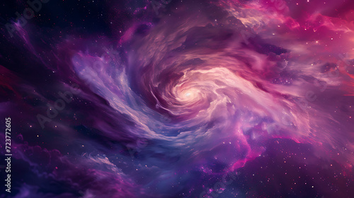The chaos and beauty of a cosmic event with a dark purple, pink, and blue gradient background, heightened by a swirling grainy texture