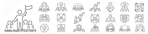 Teamwork Business Co-worker Group Cooperation Collaboration Leader Leadership Manager Management editable stroke icons set collection vector