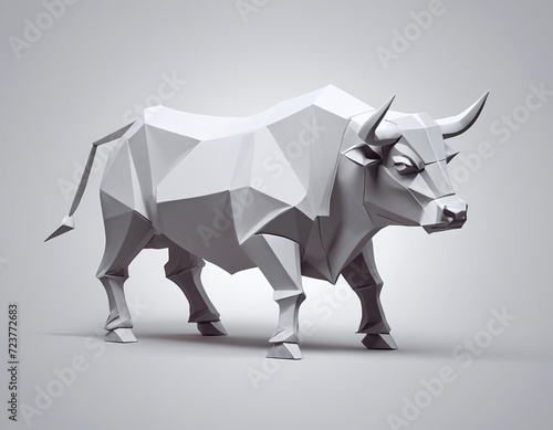 3D render geometric cow or bull, side view, geometric art