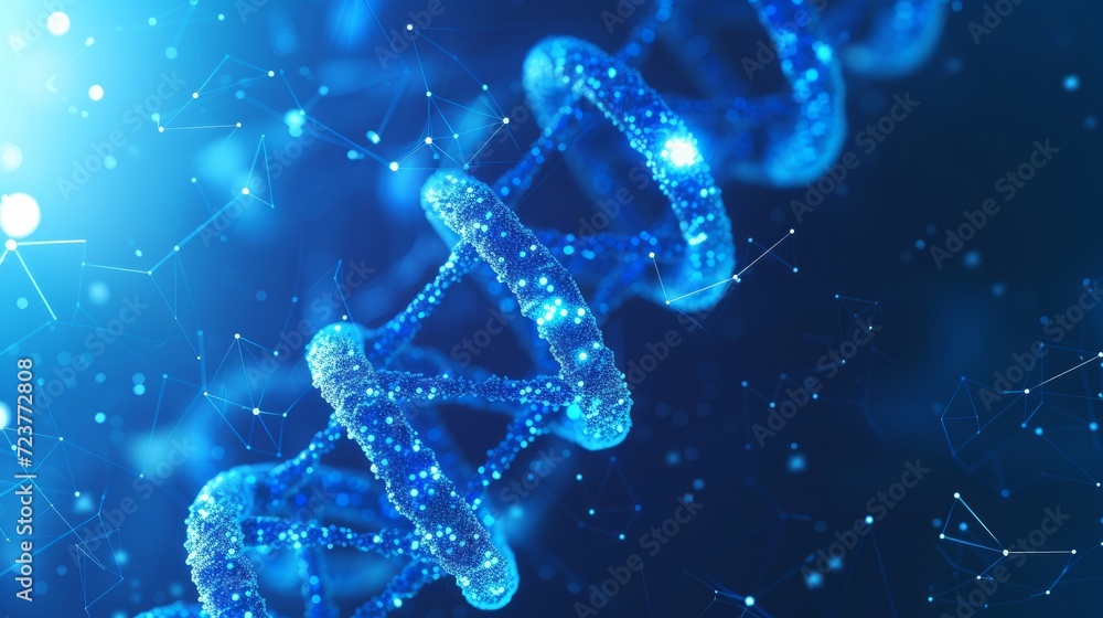 Spiral human DNA glowing blue