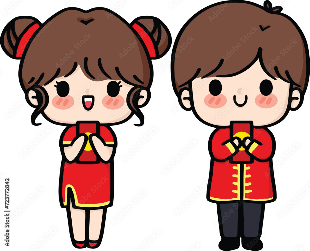 Chinese New Year boy and girl character Chinese New Year boy and girl character