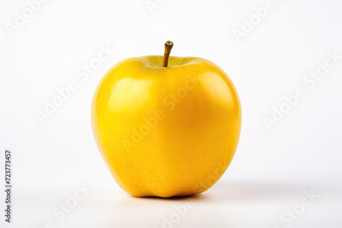 One ripe yellow apple fruit isolated on white background with clipping path.