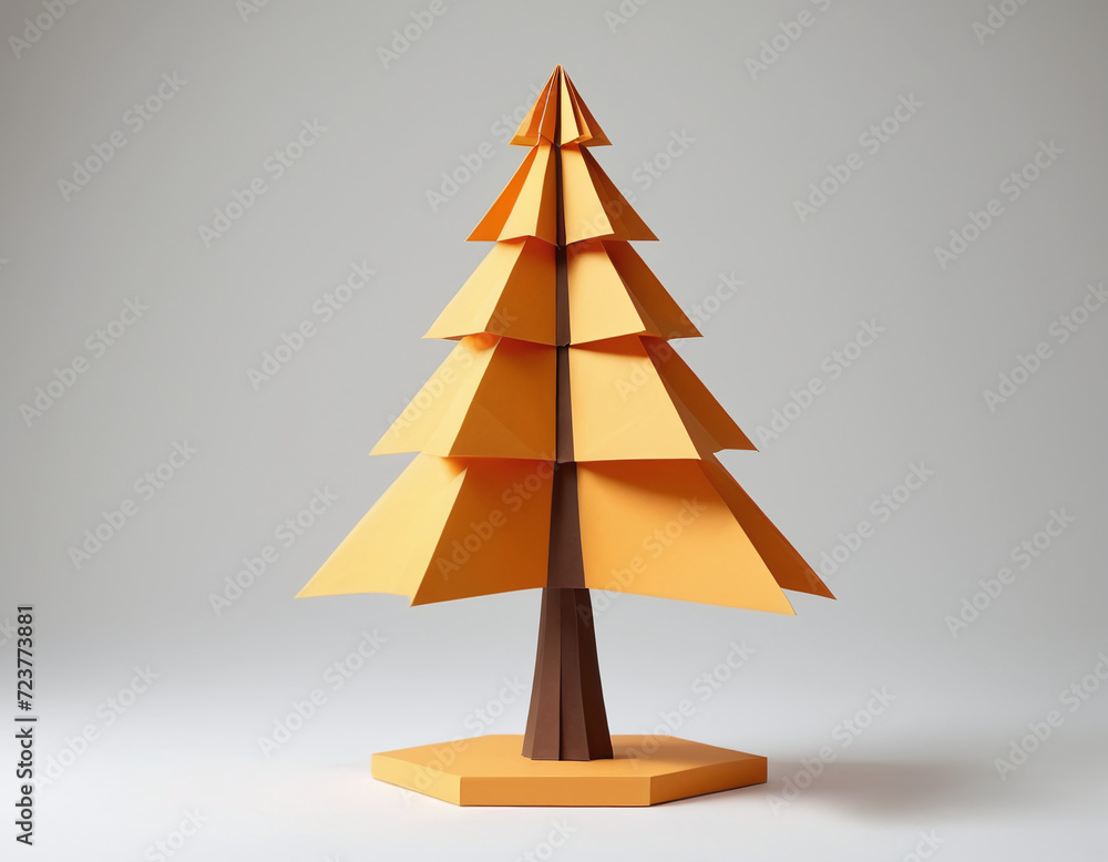Christmas origami tree. paper craft, paper art, geometric pine tree.