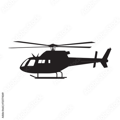 Black isolated silhouette of helicopter on white background. 