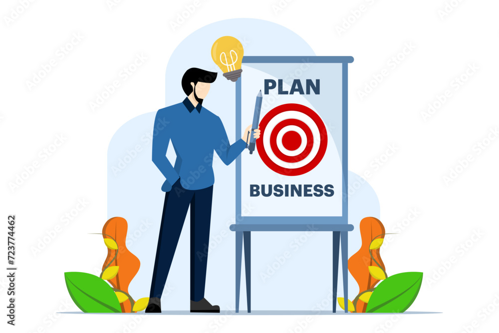 Writing a business plan to make a list of ideas, businessman holding a light bulb idea pencil going to write a business plan on a whiteboard, strategy and developing a plan for success and winning bus Writing a business plan to make a list of ideas, businessman holding a light bulb idea pencil going to write a business plan on a whiteboard, strategy and developing a plan for success and winning bus
