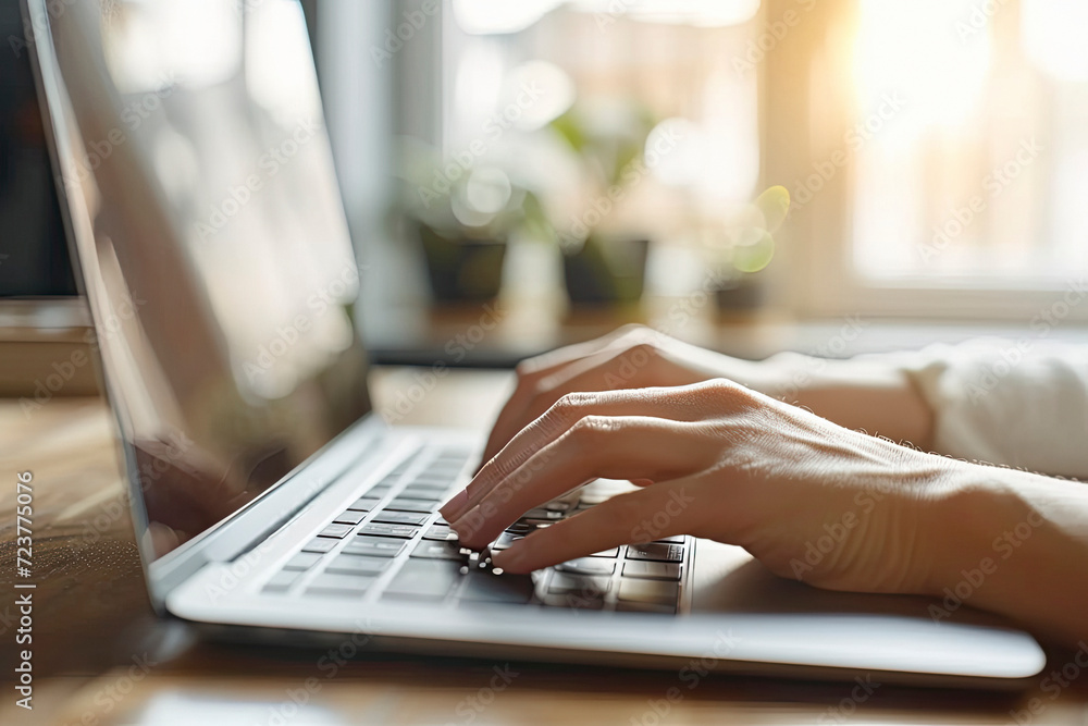 Close up of business hands are typing on laptop. Close up of business hands are typing on laptop.