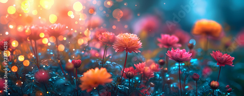 Nature's delicate annual plants bloom in the soft glow of enchanting lights, creating a mesmerizing outdoor display of beauty and wonder © Vladan