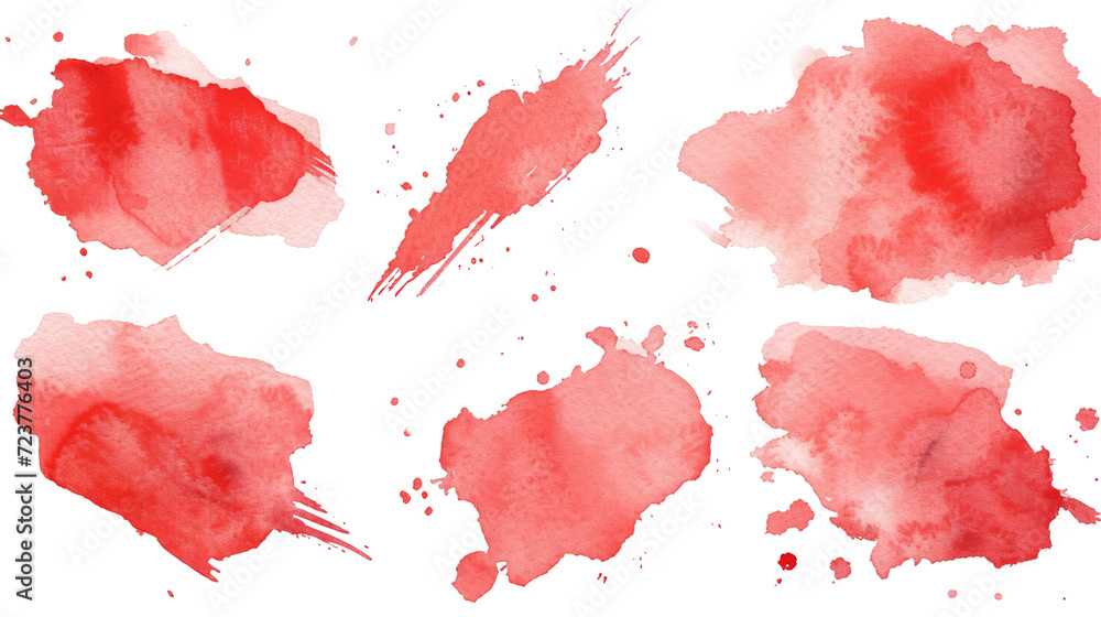 Red watercolor splashes and blobs on a white background.