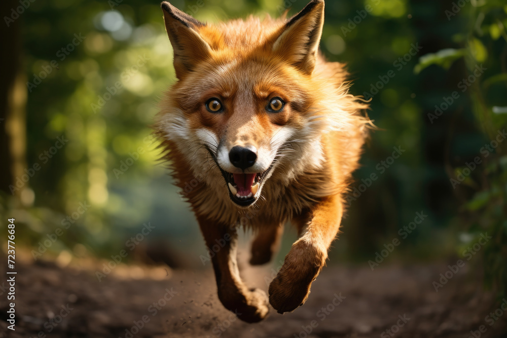 Fox running towards camera Fox running towards camera