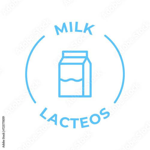 Simple Isolated Vector Logo Badge Ingredient Warning Label. Colorful Allergens icons. Food Intolerance Milk. Written in Spanish and English