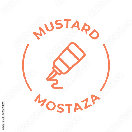 Simple Isolated Vector Logo Badge Ingredient Warning Label. Colorful Allergens icons. Food Intolerance Mustard. Written in Spanish and English