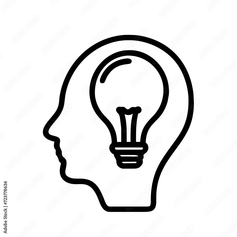 Icon silhouette of a man with a light bulb in his head. The sign came up with a brilliant idea Icon silhouette of a man with a light bulb in his head. The sign came up with a brilliant idea