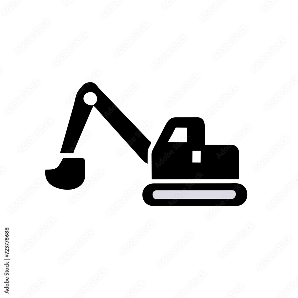 Icon excavator with bucket for construction. Vector isolated on white Icon excavator with bucket for construction. Vector isolated on white