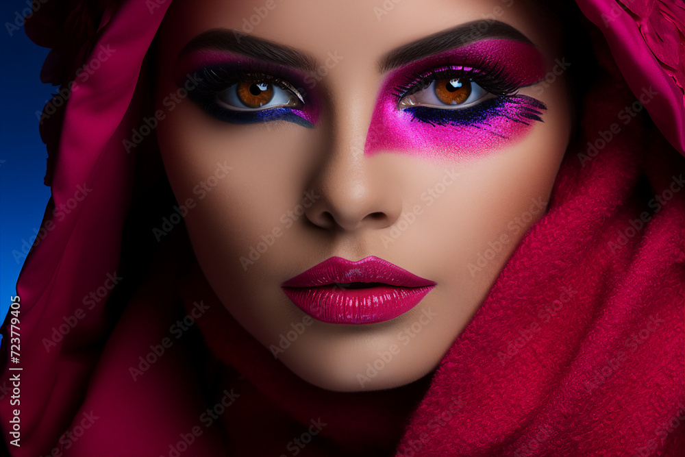 Generative AI close up photo picture of charming lovely girl with bright visage advertising palette eyeshadows