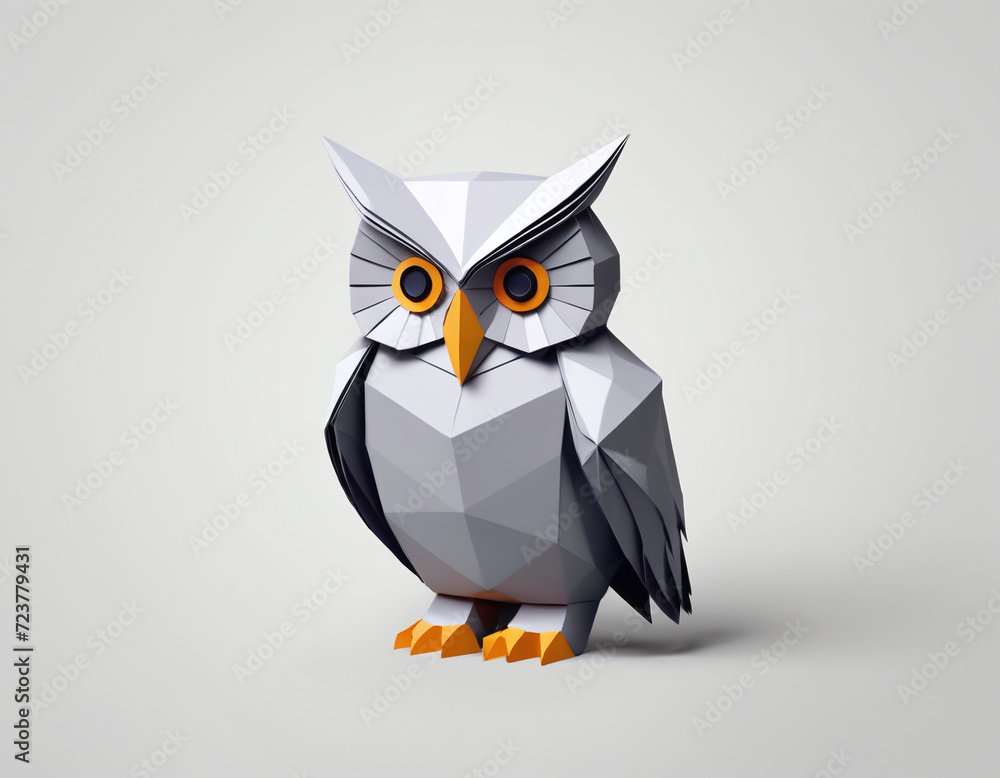 Naklejka premium Image of paper origami art. Handmade paper owl. Bird. Wildlife animals. illustration, 3D geometric