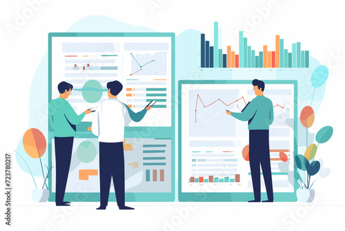 Financial Investment and Stock Market Concept, Traders Analyzing Data Charts, Growth in Equity and Assets, Business and Finance Vector Illustration.